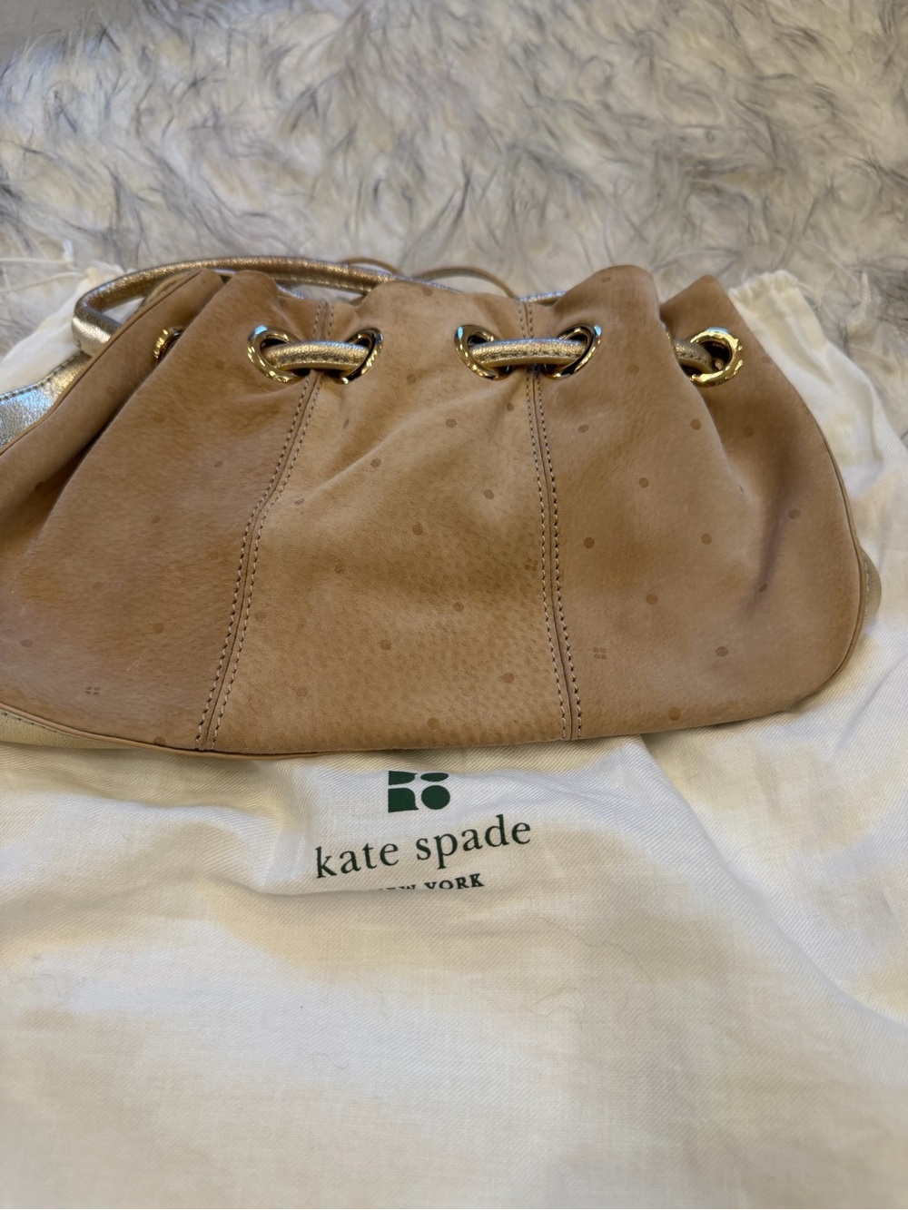 Kate Spade Beige Drawstring Shoulder Bag